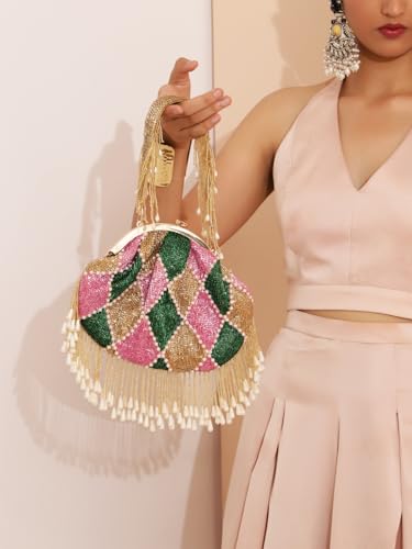 Image of THE TAN CLAN Ava Pearl Batua Bag for women Purses Luxury Evening Handbags for ladies with Magnetic Closure