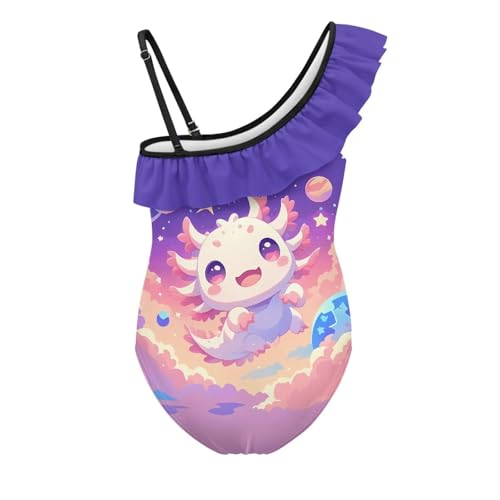 Girls One Piece Swimsuit Ruffle One Shoulder Bathing Suit with Adjustable Strap Quick Dry Beach Swim Suit for 3-142