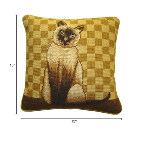 Deluxe Pillows Siamese Cat - 15 x 15 in. needlepoint pillow