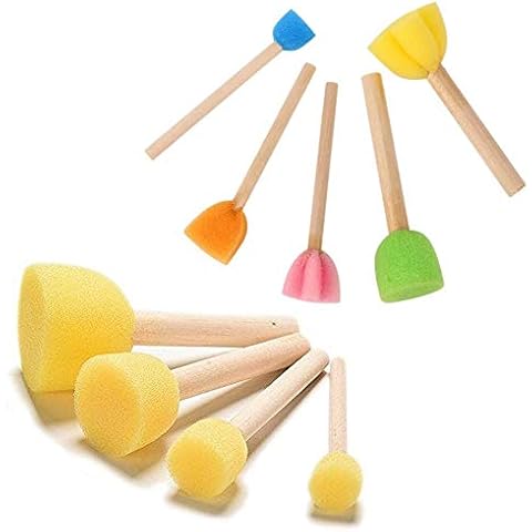 27Pcs Kids Painting Sponge Brushes Early Learning Paint Tools with Hardwood Handles for Children Graffiti Art Craft Making DIY (Different Shapes) Cover