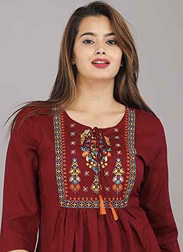 Image of Avayayat Women's Rayon Classic Heavy Embroidery Top with Beautifull Tassels at Front and on Both Sleeves Regular Fit Office Wear Festival Tunic Jeans Summer