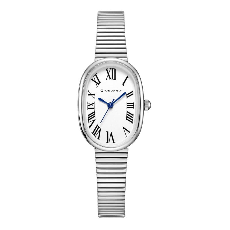 GIORDANO Luxury Analog Watch for Women with Oval Roman Numeral Dial, Stainless Steel Strap, Quartz Movement