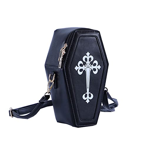Gothic PU Leather Bag Women’s Crossbody Coffin Shape Bag Cell Phone Purse Small Shoulder Bag for Halloween Cosplay