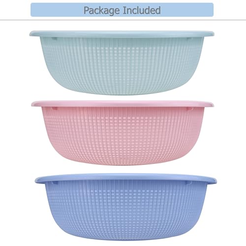 Image of EIKS 3 Pack Plastic Colander Baskets Mesh Sieve, 10-inch Diameter