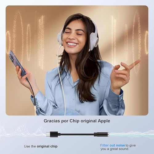 Image of USB C to 3.5mm Audio Jack Adapter with DAC Chip | Type-C to AUX Headphone Converter for iPhone 15 Pro Max /15 Pro /15 Plus, Samsung S23 /S22 /S21, iPad & USB-C Smartphones | Wired Earphone Adapter Black