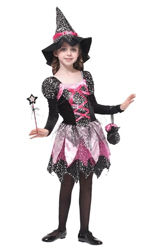 Cloudkids Disfraz de Bruja para Niñas Infantil con Sombrero de Bruja Hechicera- Niña -...