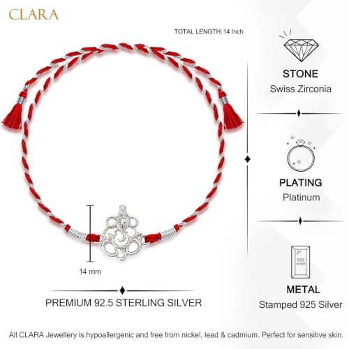 Image of Clara 925 Sterling Silver Rakhi with Roli Chawal for Bhai | Gift for Brother on Rakshabandhan | Men & Boy Bracelet
