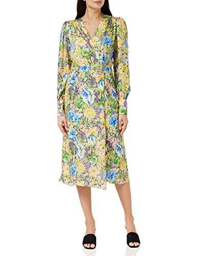 Hope & Ivy El Vestido Midi Katie Cruzado Frontal con Manga Blusa y Cintura con Lazo ocasión...