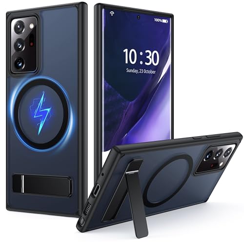 FNDMIL for Samsung Galaxy Note 20 Ultra Case with MagSafe [Adjustable Kickstand][Charge While Standing][Military Shockproof] Translucent Matte Soft Silicone for Note 20 Ultra 5G Phone Case, Black