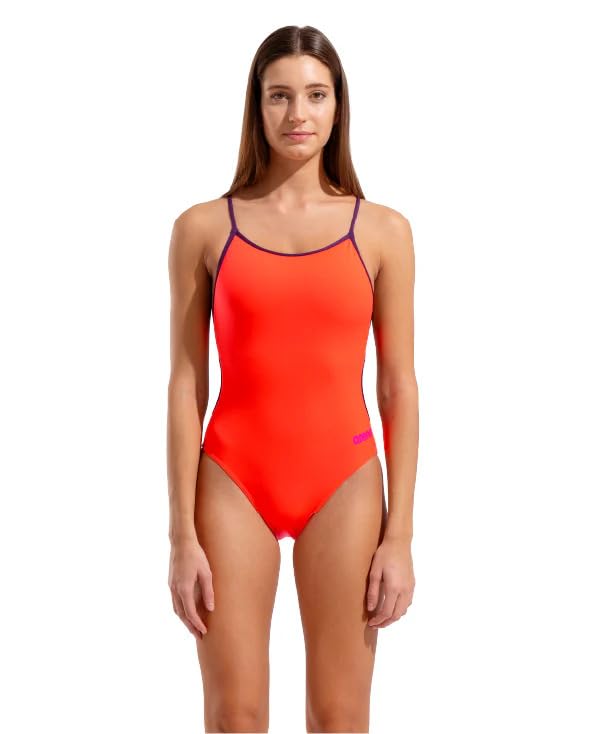 ARENA Costume Nuoto Donna Intero Piscina Lace Back Solid Spallina Stretta Coral 40 ITA