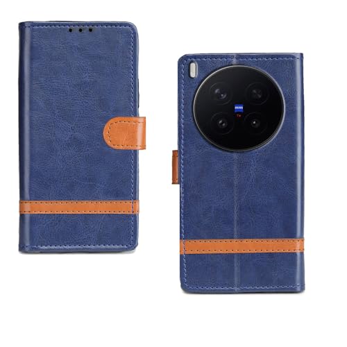 Image of amazon basics Vivo X300 Pro 5G Flip Cover | Card Pockets Wallet & Stand | Flip Cover for Vivo X300 Pro 5G (Blue Stripes)