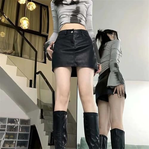 Women Zipper Leather Skirt Slim Fit Short Mini Retro High Waist A-Line Skirt3