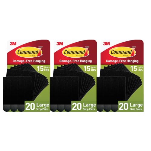 Image of Command Large Picture Hanging Strips, Black, 3 Pack, 60 Pairs, Damage Free Frame Mounting for Wall Decor on Painted Walls, Finished Wood, Laminate, Tile, Apartments, Dorm Rooms and Classrooms