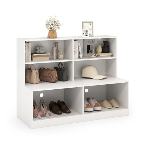 COSTWAY Banco Zapatero, Armario Zapatero con 6 Cubos, Banco y Armario de Almacenamiento 2-en-1, Estantería Moderno con Kit Anti-Volcado, 120 x 50 x 90 cm, Carga 200 kg, Salon, Pasillo, Entrada，Blanco