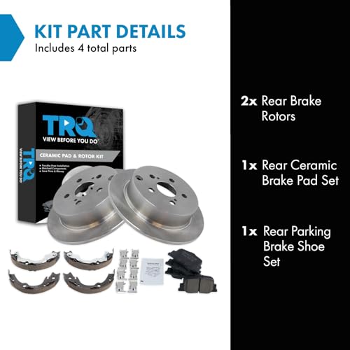 Image of TRQ Rear Brake Pad and Rotor Set Ceramic Rotors Parking Shoe Compatible with 2005-2010 Scion tC