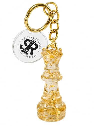 Image of SRCA Resin Premium Charming Queen Chess Piece Keychain, Golden, Metal Bag Hanging, Chess Theme, Personalised Metal Chess Piece Keychain Gamer Gift