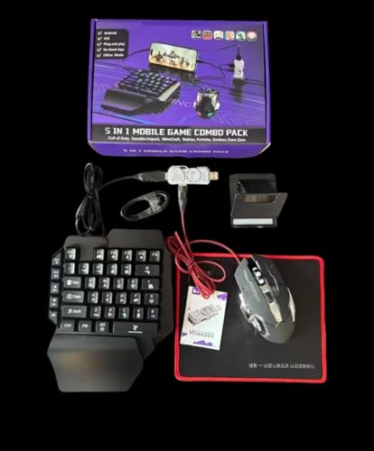 Image of 5 in 1 Mobile Game Combo Pack with RGB Mini Gaming Keyboard & Mouse with Side Button & Mobile Holder,Gaming Adapter with Mobile Game Converter for Android & iOS