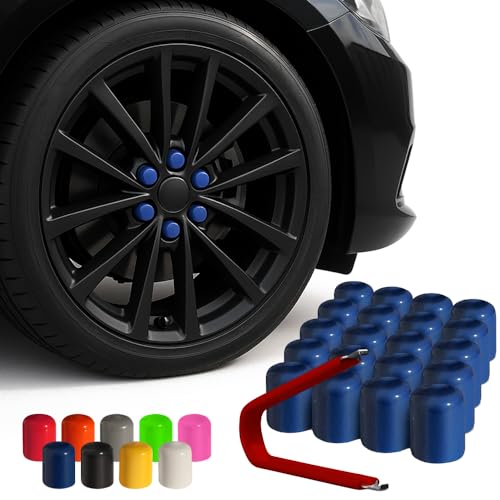 ColorLugs Vinyl Lug Nut Cover | Blue | Flexible Fit Wheel Lug Nut Cap | Fits 17 mm | Pack of 25 | Includes Deluxe Extractor | Made in the USA