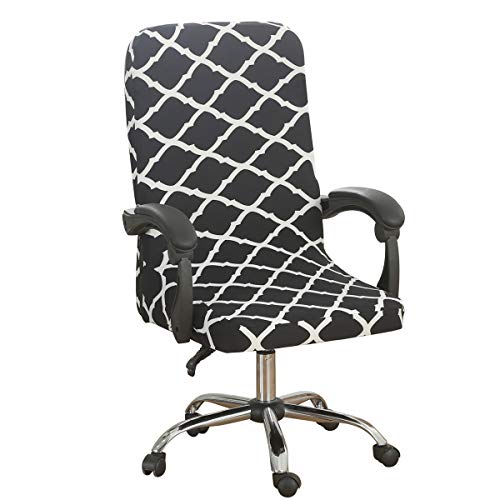 MIFXIN Office Chair Cover 1-Piece Stretch Large Size Computer Swivel Chair Slipcover Universal Office Boss Chair Large High Back Rotating Armchair Protective Decorative Cover (Black & White - BT02)