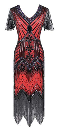 Image of Women 1920s Gatsby Vintage Sequin Flapper Fringe Party Plus Dress with 20s Accessories Set