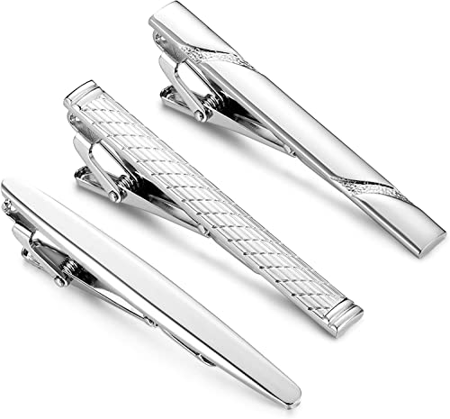 Diamday 3 Stück Krawattenklammer Set für Herren Klassische Krawattennadel Business-Stil Tie Clips für Hochzeit Business Accessoires Krawatte Clips Set Krawatten Krawatte Silber