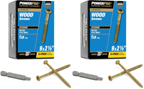 Image of Power Pro Premium Exterior Wood Screws, #9 x 2-1 /2 inchInch All-Purpose Deck Screws for Outdoor Projects, T-25 Star Bit Included, Bronze, 100 Pieces | 48599 (Pack of 2)