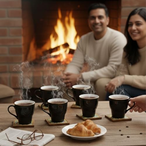 Image of Clay Craft Fine Ceramic Tea Cups Set of 6| 120 Ml Designer Cups with Elegant Texture & Gold Rim | Ideal for Tea Serving| Home| Guests & Gifting
