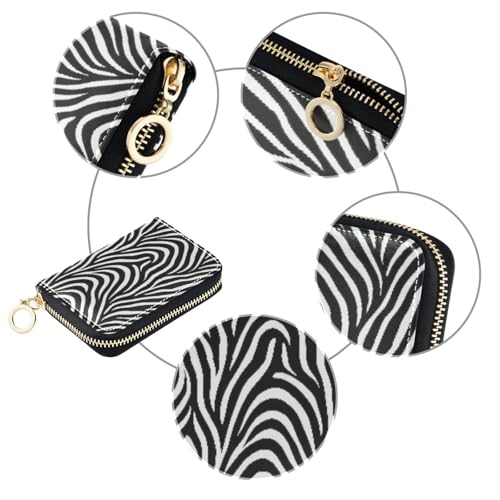 Women's Zebra Black and White Credit Card Holder Wallet Leather Zipper Card Case for Ladies Girls 203011814