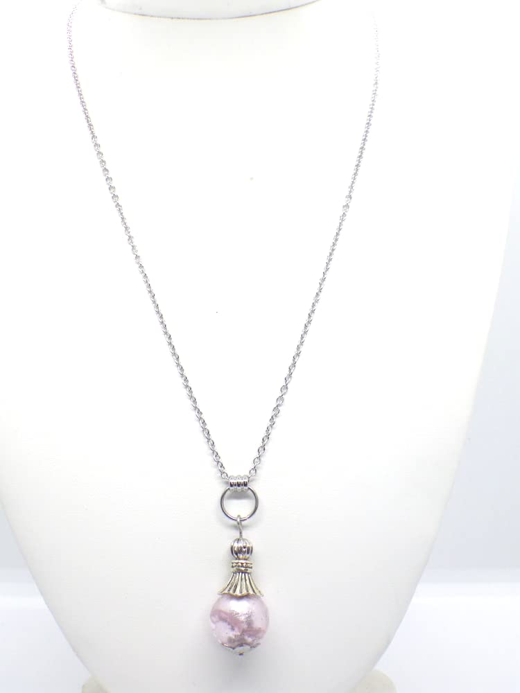Conjunto de joyería pendientes, collar y pulsera en acero inoxidable, hematites y cuentas de cristal de Murano rosa