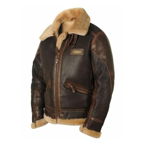 Yahbrra Veste d'hiver Volante pour Hommes Veste en Cuir de Mouton Retourné Bombardier Remplissage Chaud Motard Manteau de Fourrure de Moto Veste en Cuir pour Hommes...