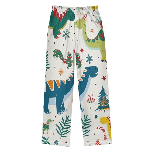 ZZXXB Dinosaur Holly Leaves Boys Long Pants Soft Trousers Elastic Waist Kids Lounge Bottoms with Pockets S-XL2