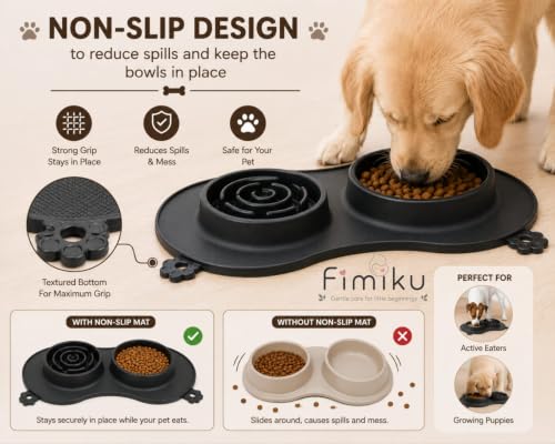 Image of Slow Feeder Dog Bowl with Non-Slip Silicone Mat, 3-in-1 Pet Feeding Station | FIMIKU Slow Feed Bowl, Water Bowl & Wet Food Bowl | BPA-Free Food-Grade Silicone for Dogs,Cats and Pets