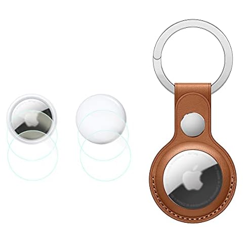 WH1916 Air Tags PU Leather Case Brown Key Ring Compatible for Air Tags Key Finder (Locator Tracker),TPU Ultra-Thin HD Protective Film Anti-Bubble Anti-Scrach Cover