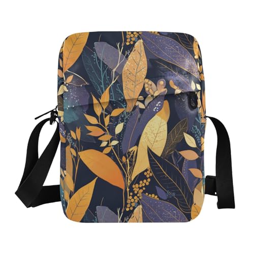 KLL Colorful Leaves Pattern Print Art small messenger bag for women Vegan Leather crossbody bag Casual Shoulder Handbags