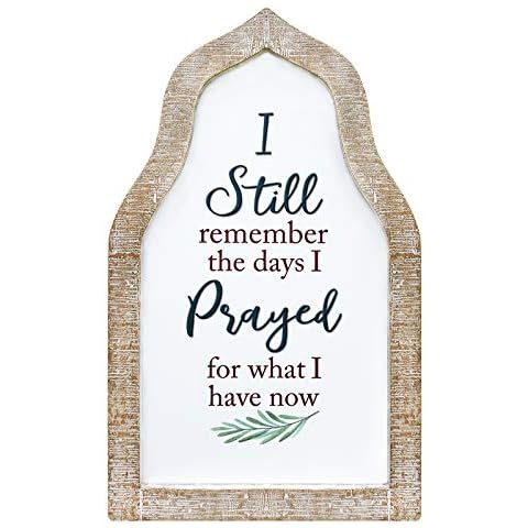 16"X10" Church Shape Prayed Sign Wall Decor, Rustic Farmhouse Wood Framed Metal Plaque House Prayer Sign for Christian Home Decor Wall Art - I Still Remember The Days I Prayed for What I Have Now Cover
