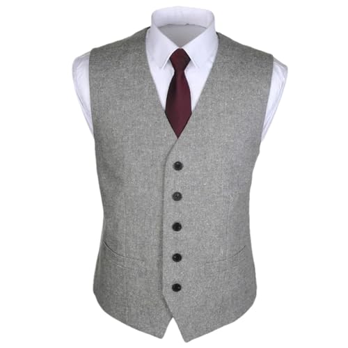 Men's Wool Suit Vest – 5-Button Formal Waistcoat With 2 Pockets Slim Regular Fit For Business & Wedding