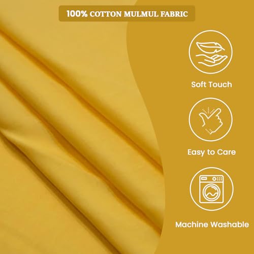 Image of 100% Pure Cotton Mulmul Fabric Material | Reusable Ultra Fine Mulmul Fabric | Lightweight Soft Smooth Piece Linning, Stole, Dupatta, Cushion Pillow Cover (Banana Yellow, 1 Meter)