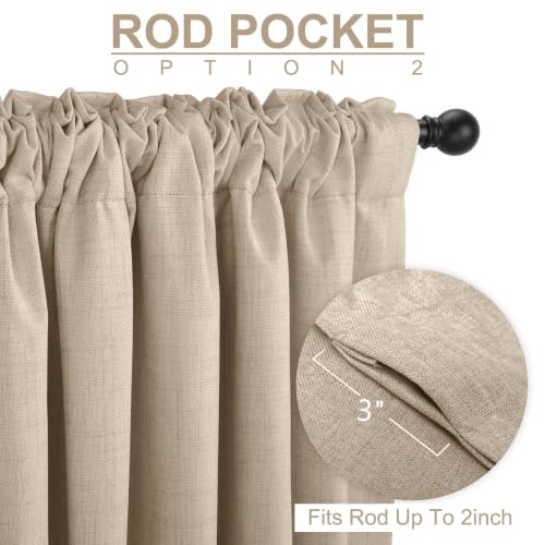Image of Linen Textured Total Blackout Curtains for Bedroom 63 Inches Long, Oatmeal