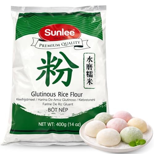 Harina de Arroz Glutinoso, harina de arroz pegajoso, Harina Sin Gluten, Ideal para mochis, pasteles de arroz y dumplings, Ingrediente Arroz glutinoso 98% y agua 2%, Contiene 1 unidad de 400 gr