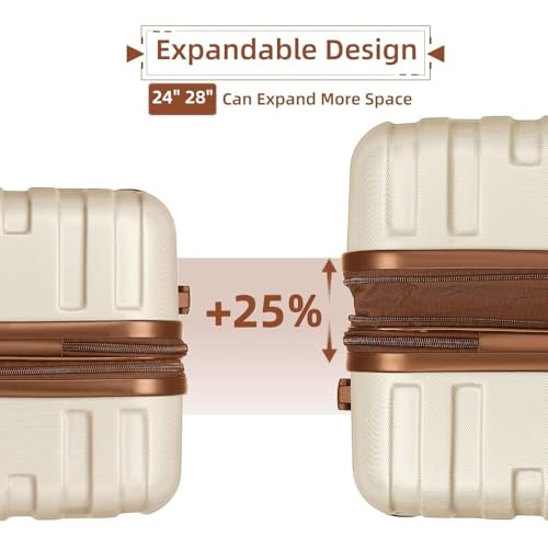 Luggage Sets 6 Piece with Duffel Bags, Hardside Expandable Suitcases with Spinner Wheels TSA Lock (Cream+Brown + ABS)2