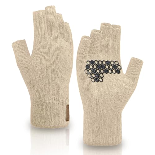 Fullsheild Merino Wool Fingerless Gloves for Men Women Half Finger Gloves Anti-Slip Thermal Soft...