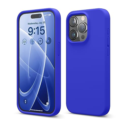 Image of elago Compatible with iPhone 15 Pro Case, Liquid Silicone Case, Full Body Protective Cover, Shockproof, Slim Phone Case, Anti-Scratch Soft Microfiber Lining, 6.1 inch (Cobalt Blue)