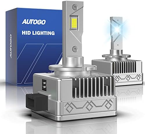AUTOGO D1S LED Headlight Bulbs 6000K Bright White, 18000LM Canbus Ready, Plug and Play to Original Hid Xenon Headlight Bulbs Replacement Conversion Kit, Pack of 2
