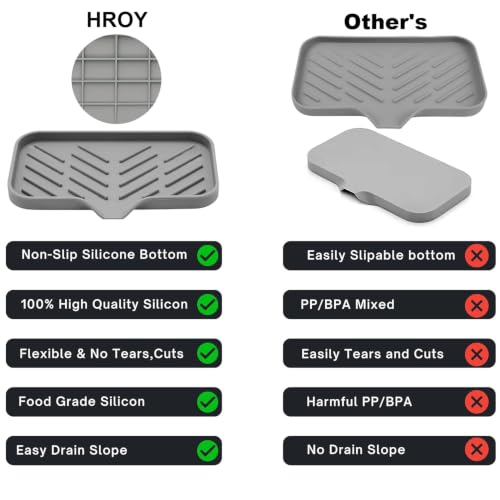 Image of HROY ilicone Kitchen Sink Mat & Organizer - Fast-Drying Faucet Drip Pad | Non-Slip Sink Tray for Soap, Sponge & Scrubber Storage (25 * 13 cm)