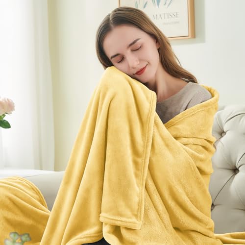 Image of BEDELITE Fleece Blanket Cream Yellow Throw Blankets for Couch & Bed, Luxury Plush Cozy Fuzzy Blanket 50 inch x 60 inch, Super Soft Warm Lightweight Throw Blanket for Travel Camping