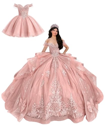 Mauuwy 2 in 1 Quinceañera Dresses Blush Pink Pageant Dress 18 Plus Size