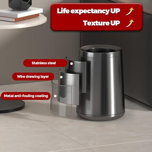 Image of 10L /2.6 Gallon Black Tall Wastebasket,Brush Brass Bathroom Garbage Can,Open Top Trash Can for Bathroom,Bedroom,Hotel,Kitchen,RV (Black Gold)