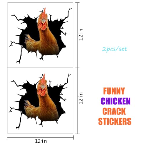Image of Chicken Car Stickers Crack Decals Funny Animal Window Clings Realistic Static Stickers Auto Farm Truck Vehicle Glass Decor Gift 2 PCS