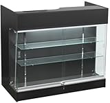 Wisdomfur 4ft Retail Checkout Counter with Glass Display – Black Ledge Top Store Counter with Tempered Glass, Locking Drawers & Storage Shelves, Boutique Display Cabinet for Shops & Boutiques