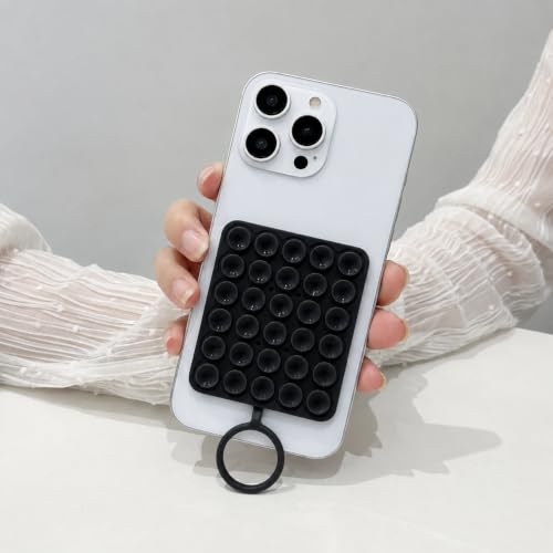 Image of DIZORO Double Sided Suction Phone Sticker,Silicone Grip Suction Phone Case Sticker,Sticky Phone Mount, Reusable Anti-Slip Strong Suction Grip Holder for Selfies & Videos(Pack of 2)(Black,Transparent)